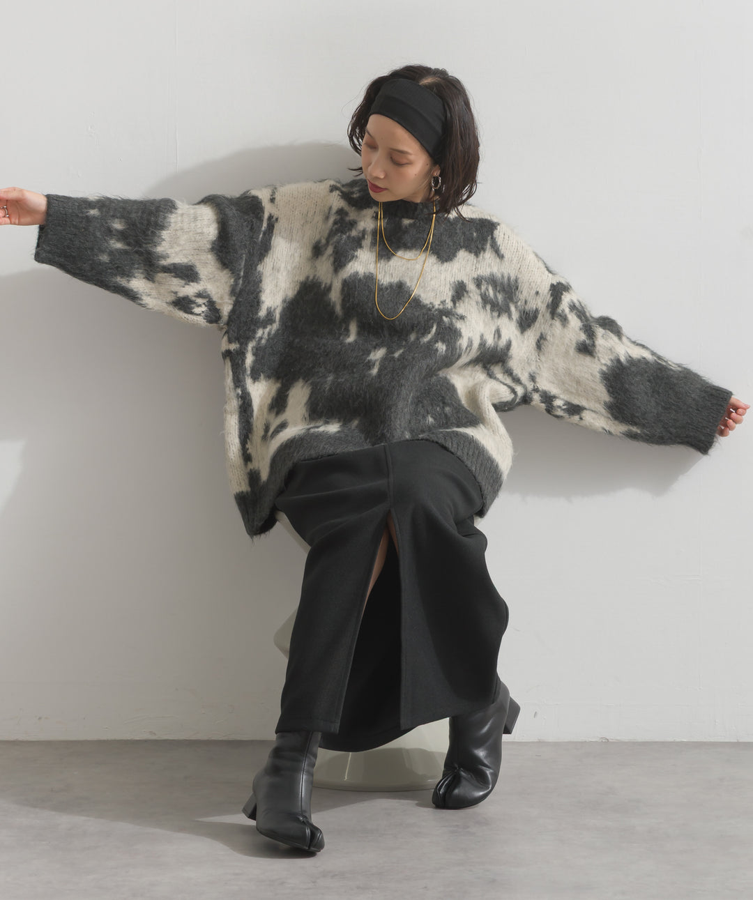 モヘアタッチタイダイ柄オーバーサイズニットプルオーバー