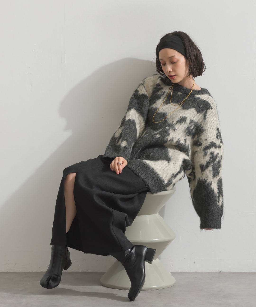 モヘアタッチタイダイ柄オーバーサイズニットプルオーバー