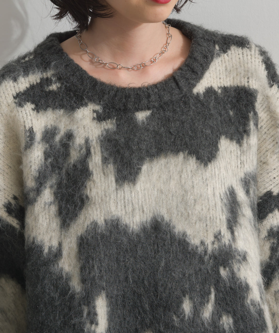 モヘアタッチタイダイ柄オーバーサイズニットプルオーバー