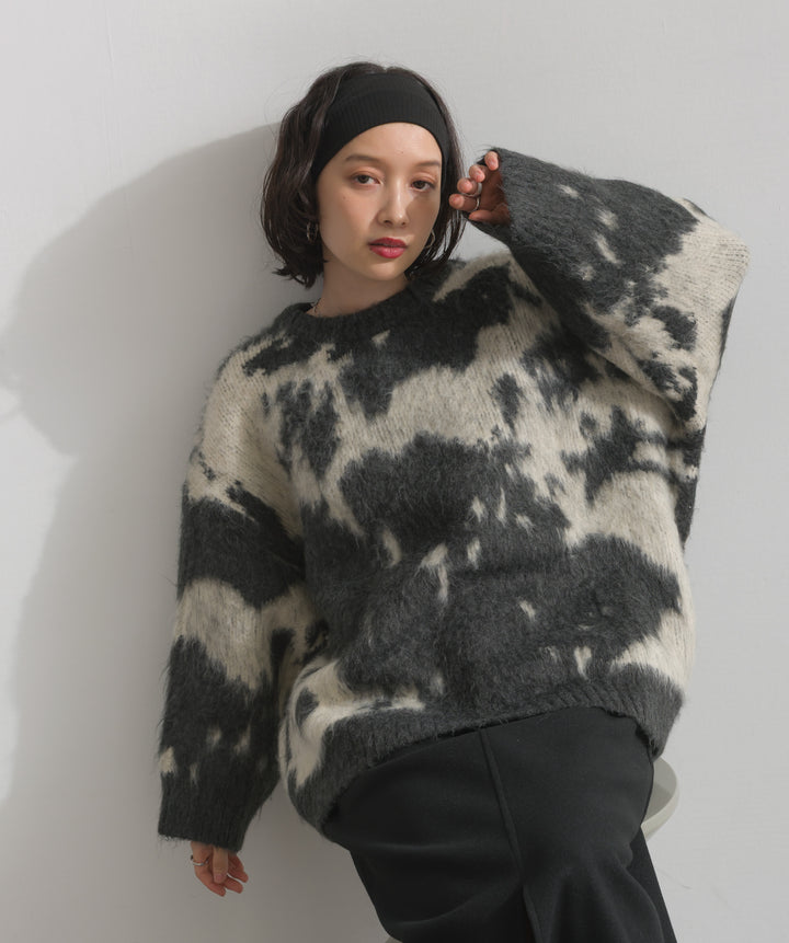 モヘアタッチタイダイ柄オーバーサイズニットプルオーバー
