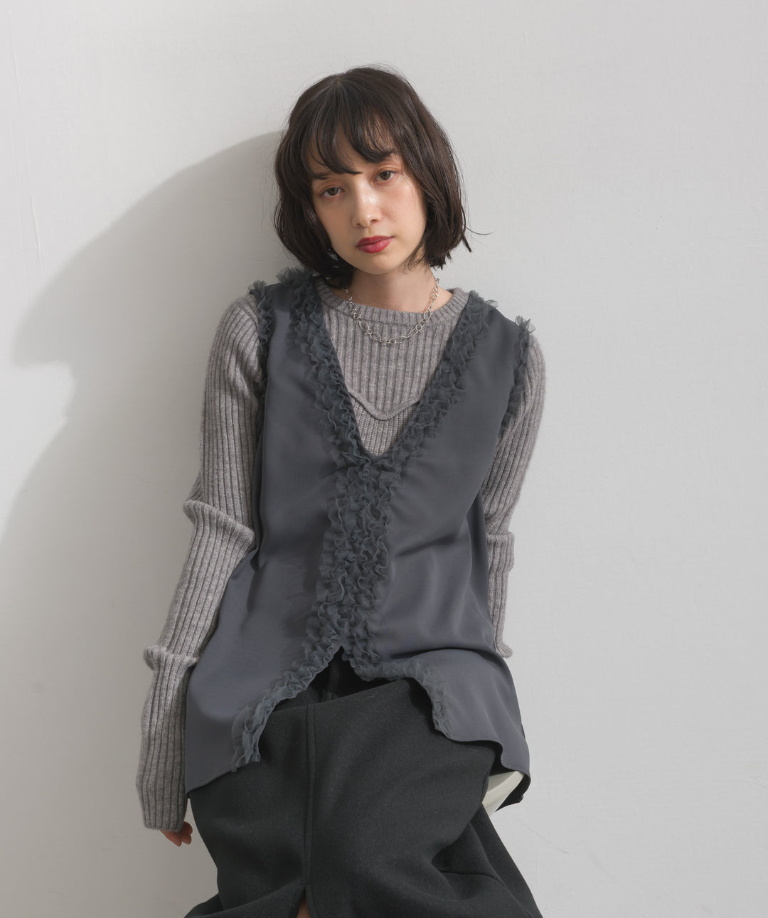 ビスチェデザインリブニットトップス