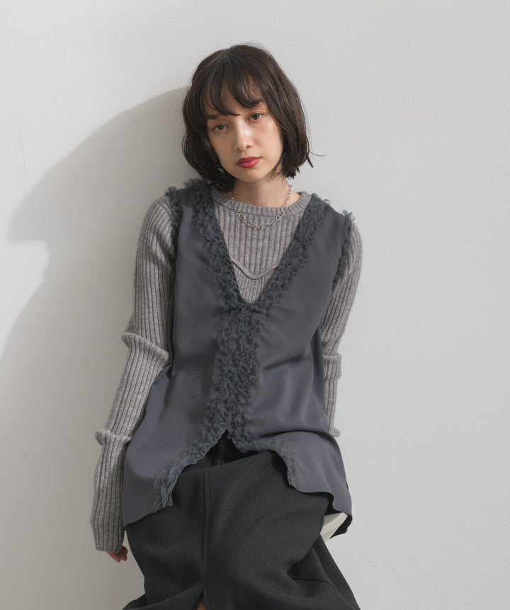 ビスチェデザインリブニットトップス