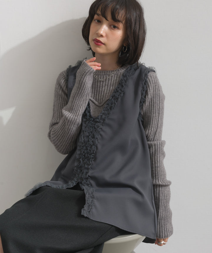 ビスチェデザインリブニットトップス
