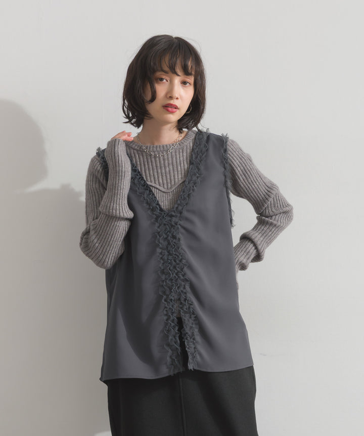 ビスチェデザインリブニットトップス