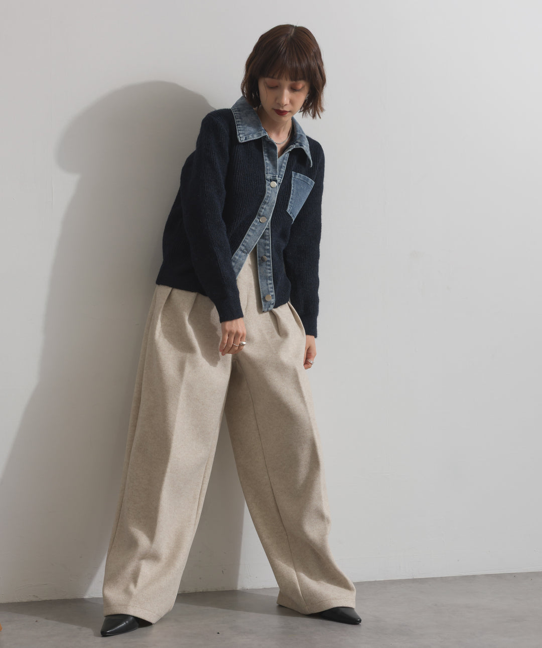 デニム切替ニットカーディガン