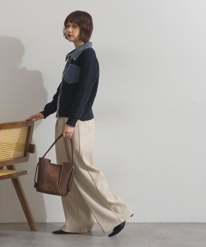 デニム切替ニットカーディガン