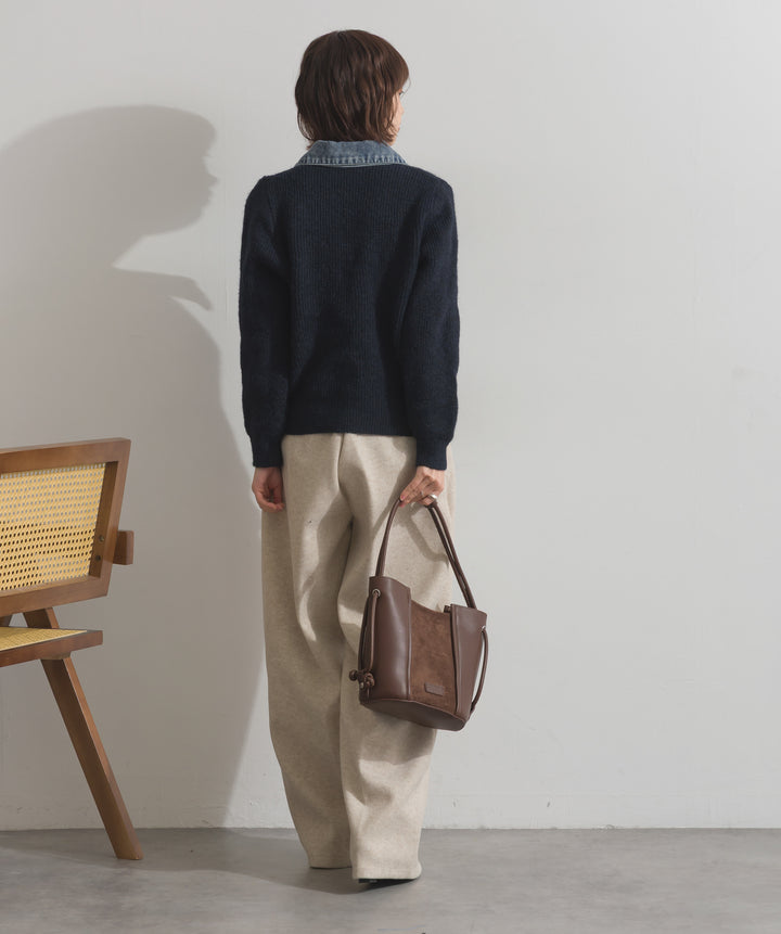 デニム切替ニットカーディガン