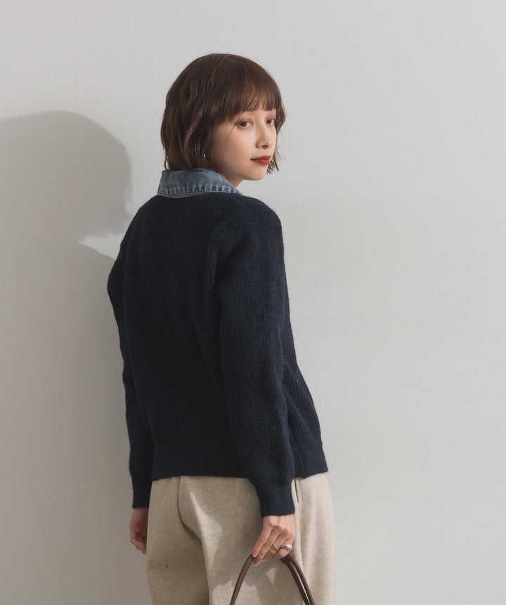 デニム切替ニットカーディガン