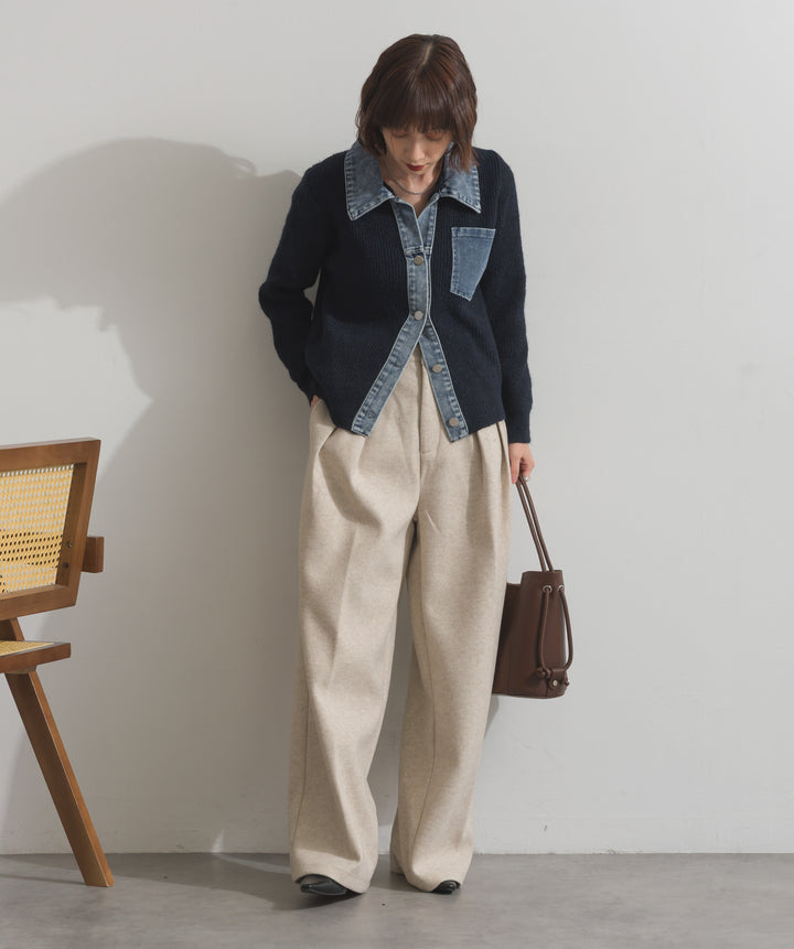 デニム切替ニットカーディガン