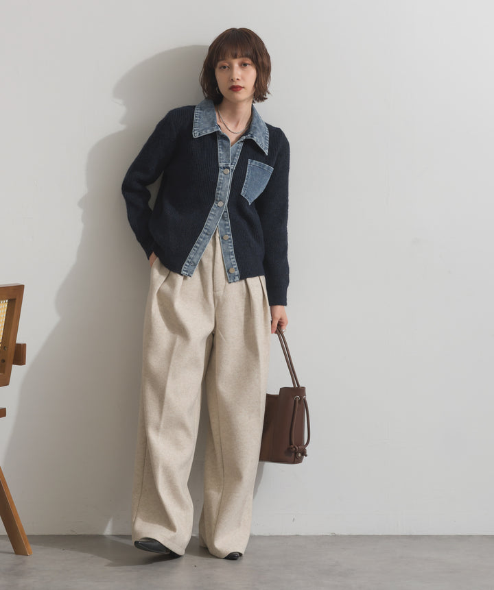 デニム切替ニットカーディガン
