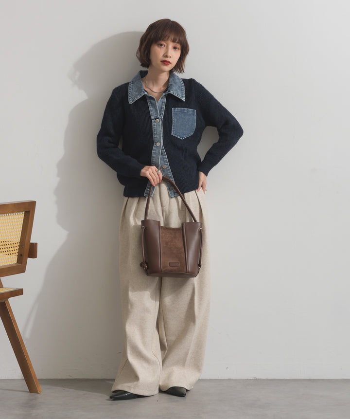 デニム切替ニットカーディガン