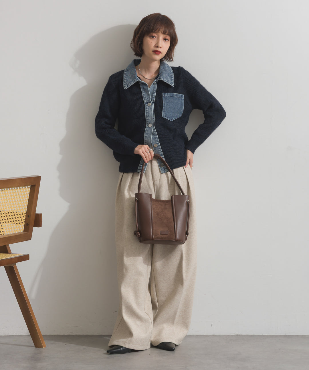 異素材コンビバケツショルダーバッグ