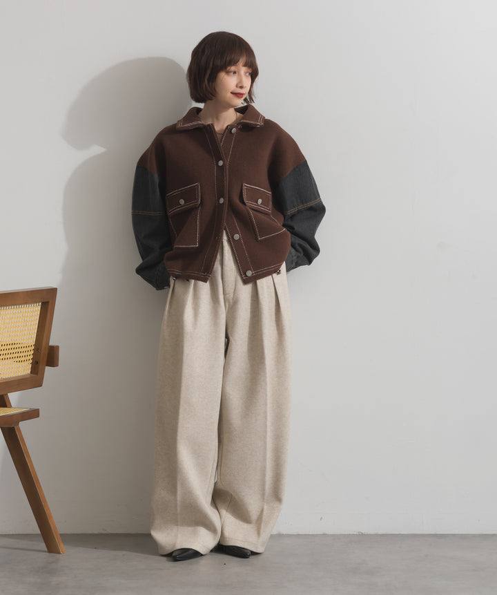 配色ステッチニットジャケットカーディガン