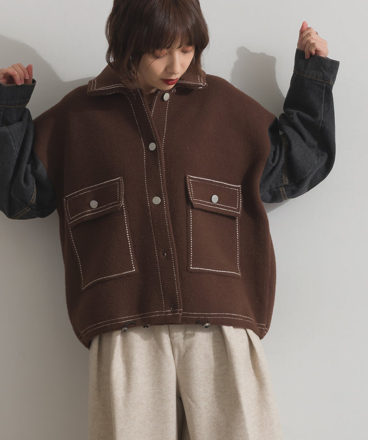 配色ステッチニットジャケットカーディガン