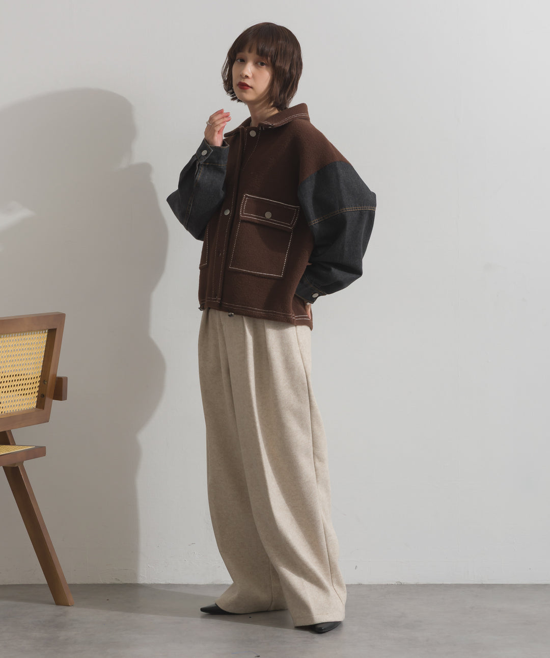 配色ステッチニットジャケットカーディガン