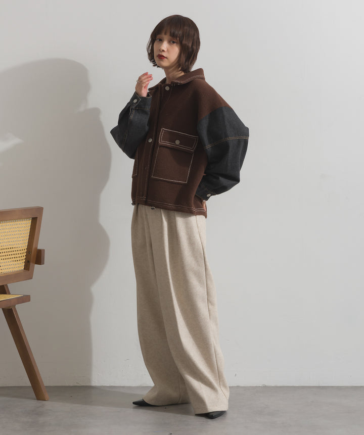 配色ステッチニットジャケットカーディガン