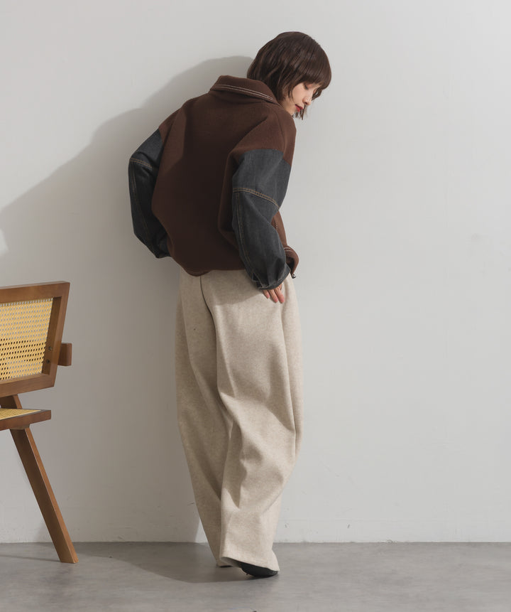 配色ステッチニットジャケットカーディガン