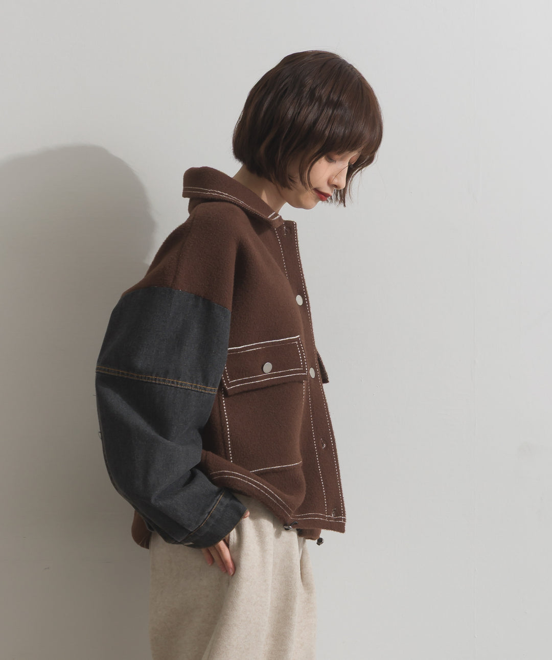 配色ステッチニットジャケットカーディガン