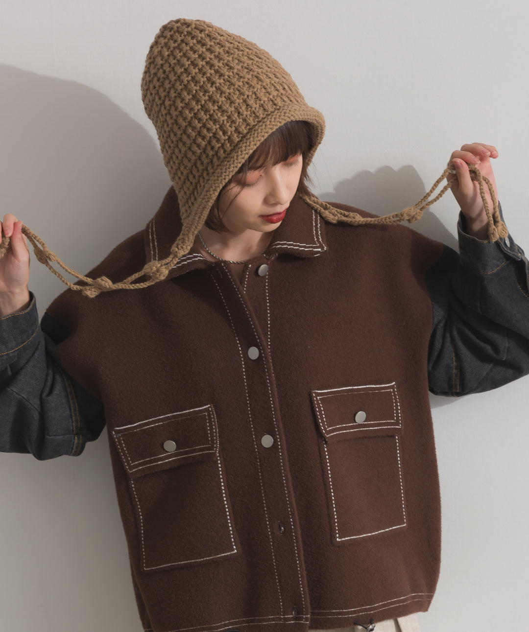 ポップコーン編みニットキャップ