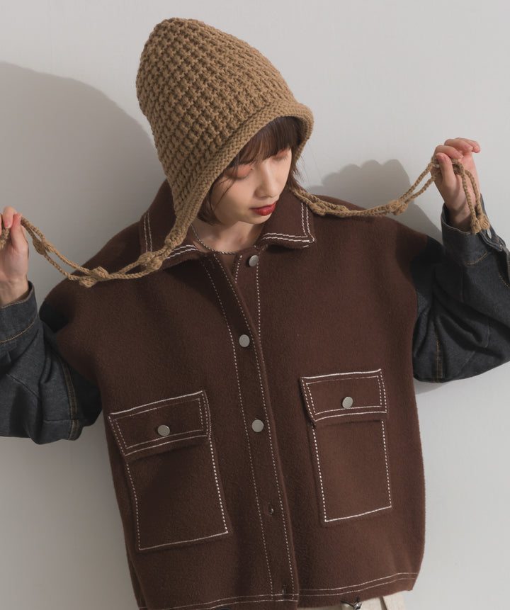 ポップコーン編みニットキャップ