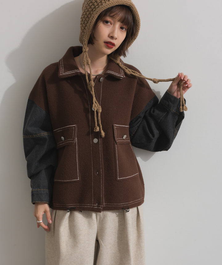 配色ステッチニットジャケットカーディガン