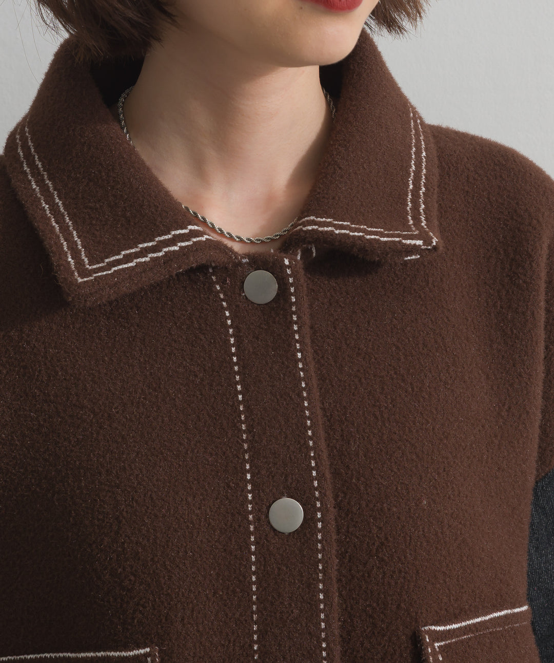 配色ステッチニットジャケットカーディガン