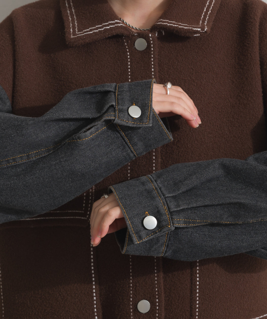 配色ステッチニットジャケットカーディガン