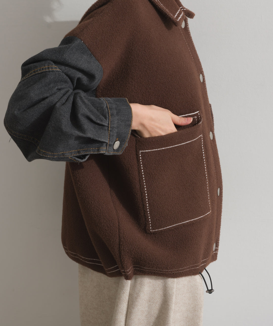 配色ステッチニットジャケットカーディガン