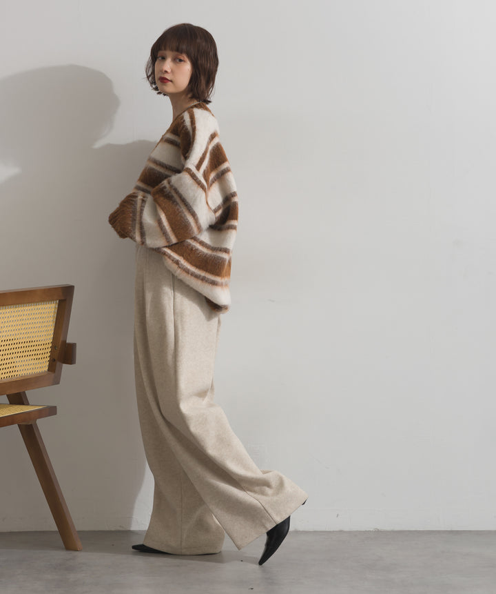 シャギーボーダーVネックニットプルオーバー