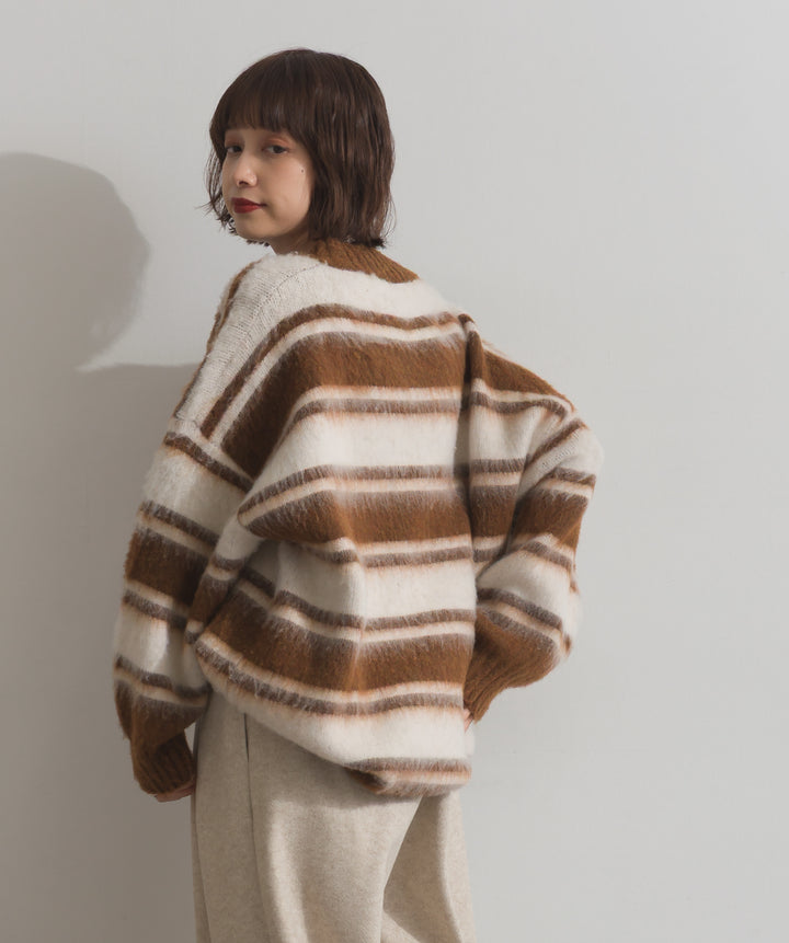 シャギーボーダーVネックニットプルオーバー