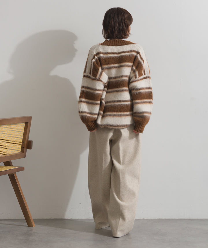 シャギーボーダーVネックニットプルオーバー