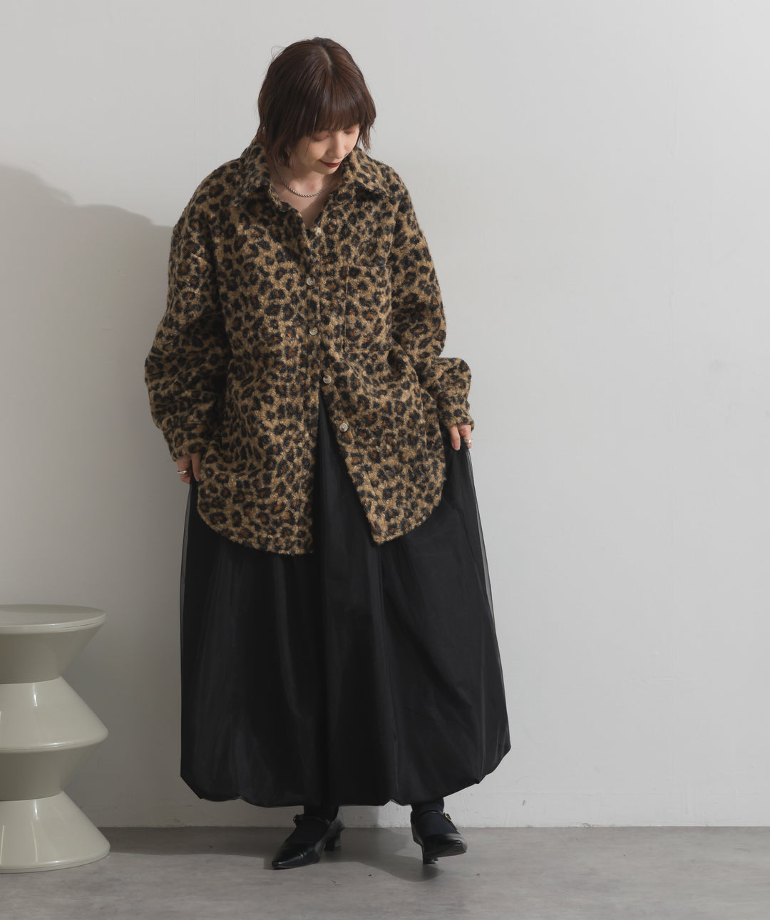 起毛チェック＆レオパードCPOシャツジャケット