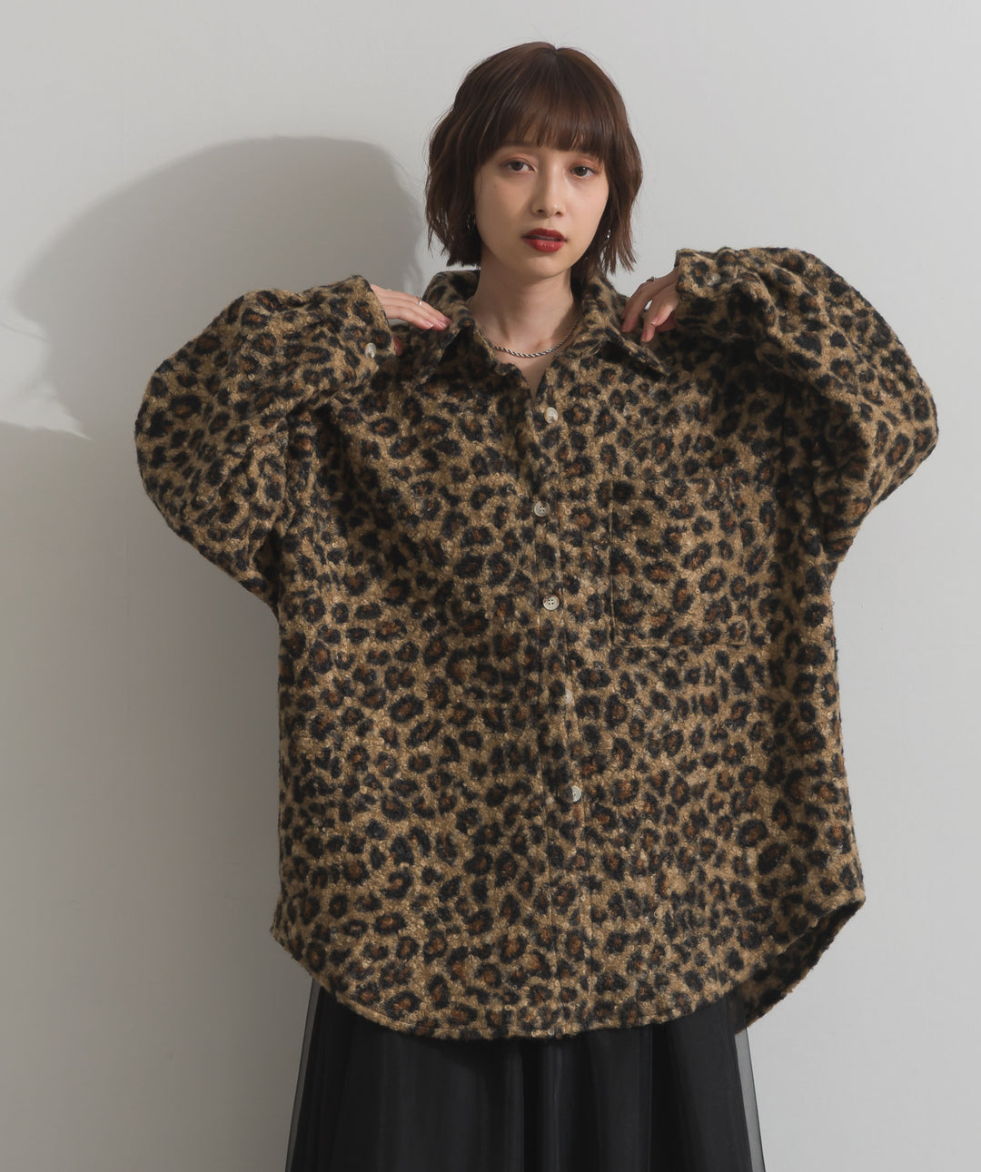 起毛チェック＆レオパードCPOシャツジャケット