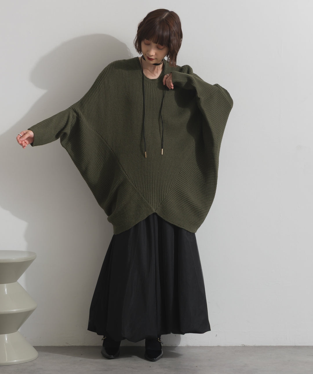 ルーズドレープドルマンニットプルオーバー