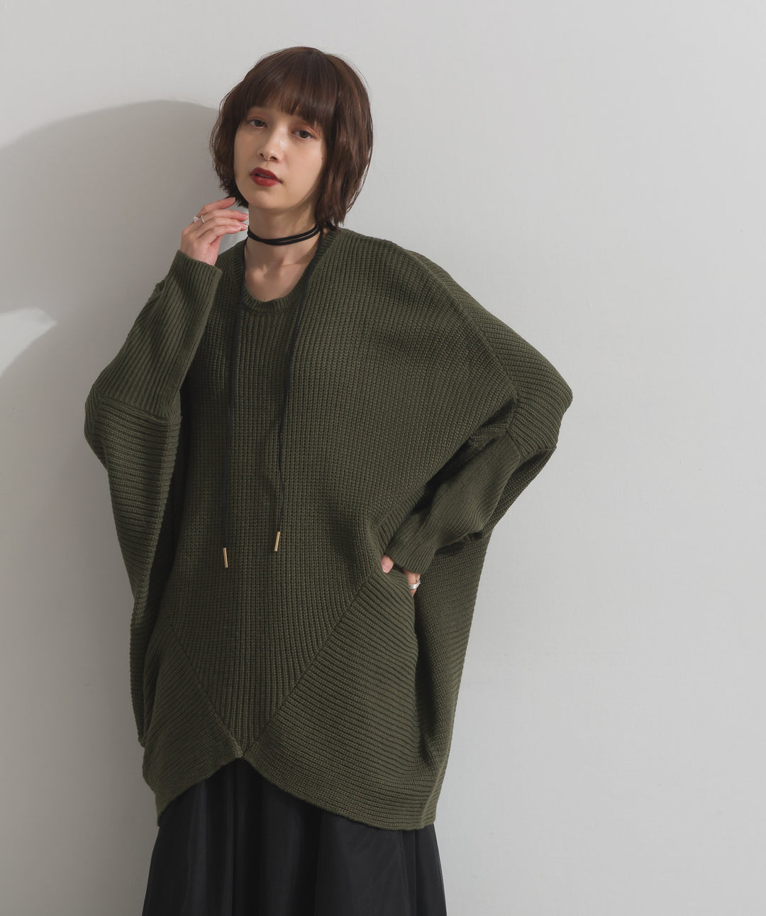 ルーズドレープドルマンニットプルオーバー