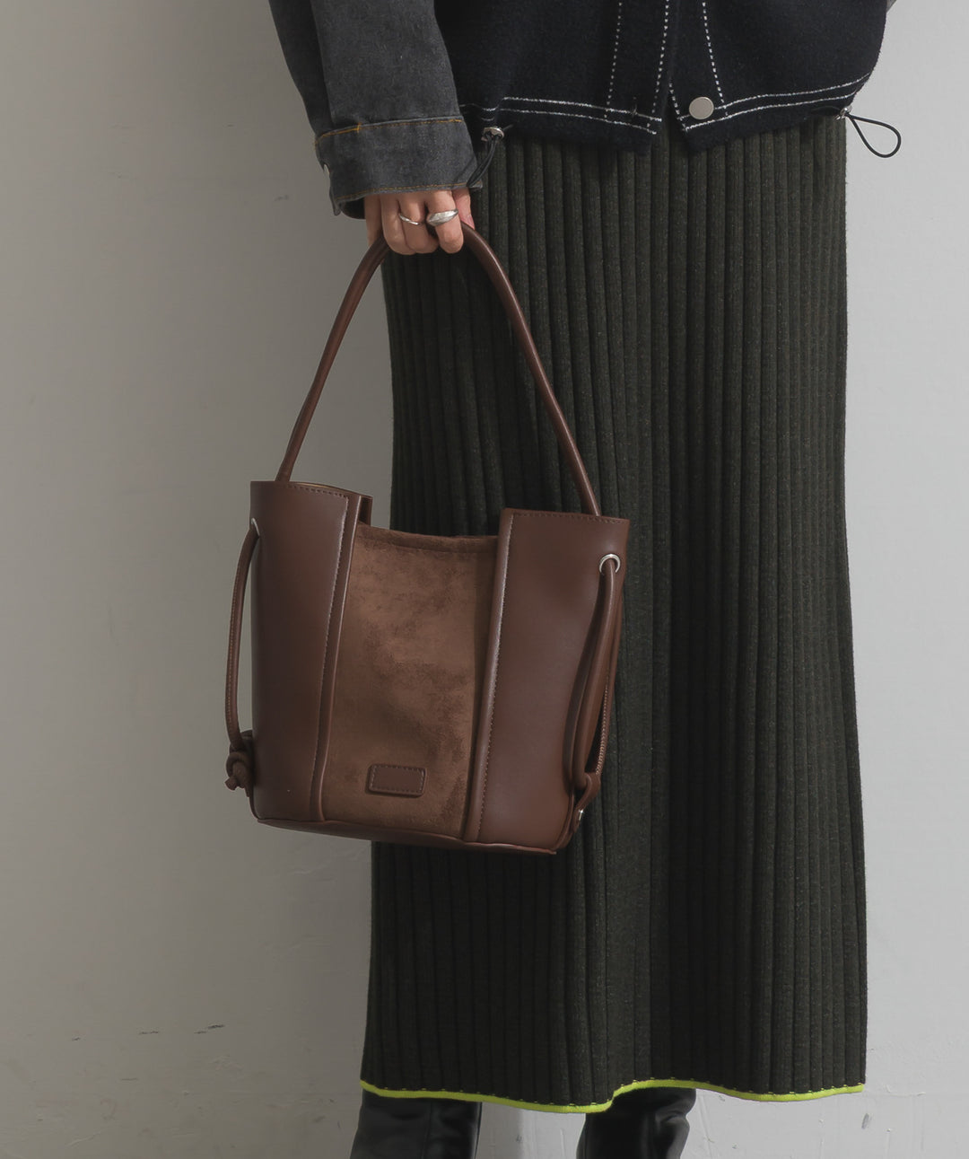 異素材コンビバケツショルダーバッグ