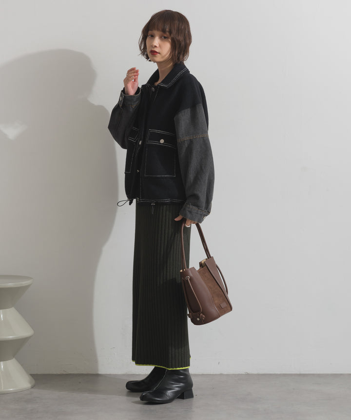 カラーヘムワイドリブニットタイトスカート