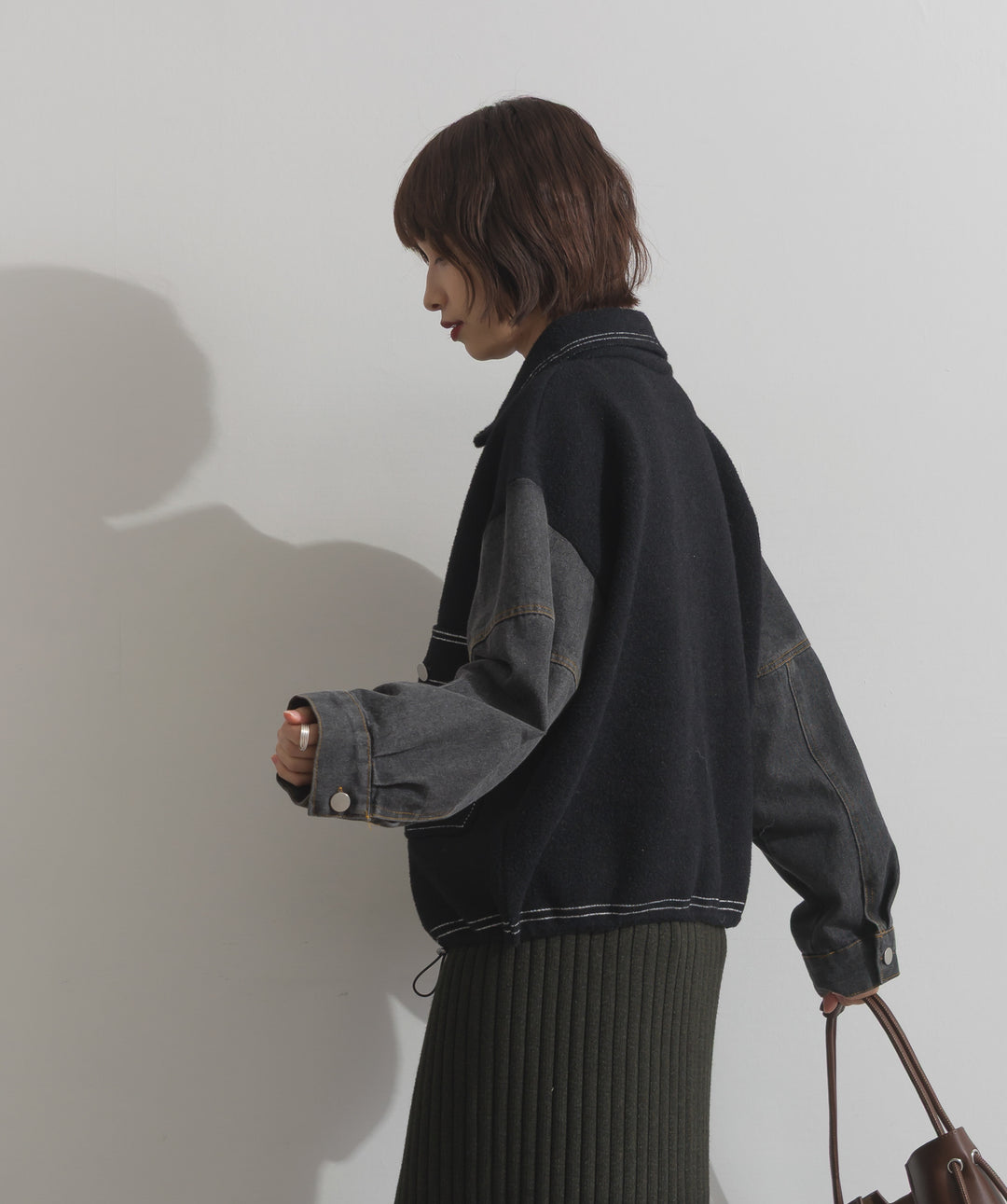 配色ステッチニットジャケットカーディガン