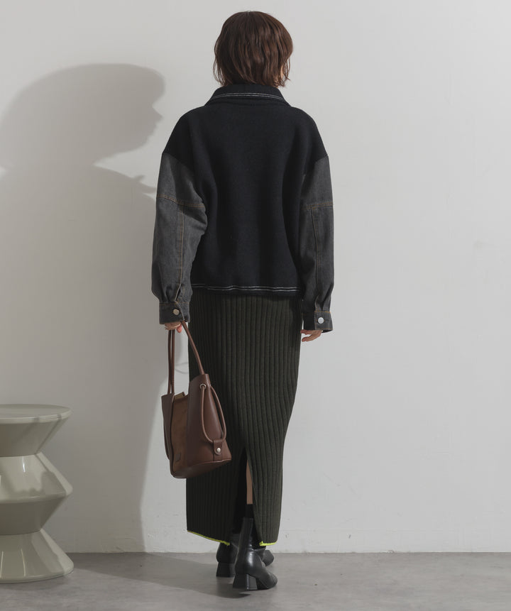 カラーヘムワイドリブニットタイトスカート