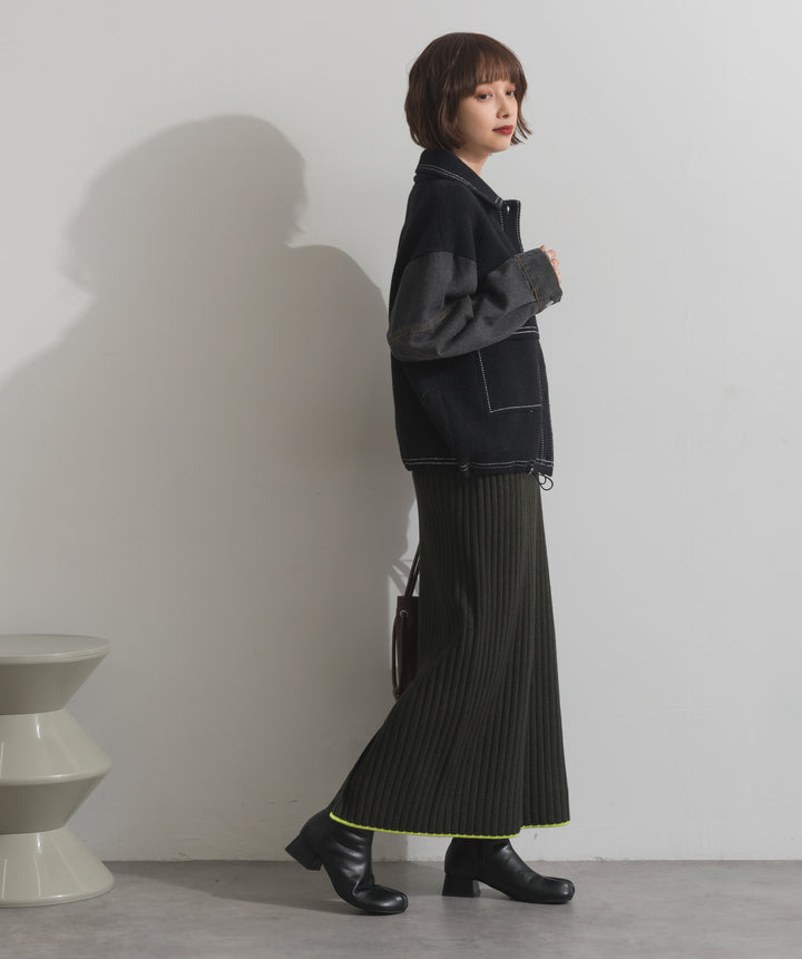 配色ステッチニットジャケットカーディガン