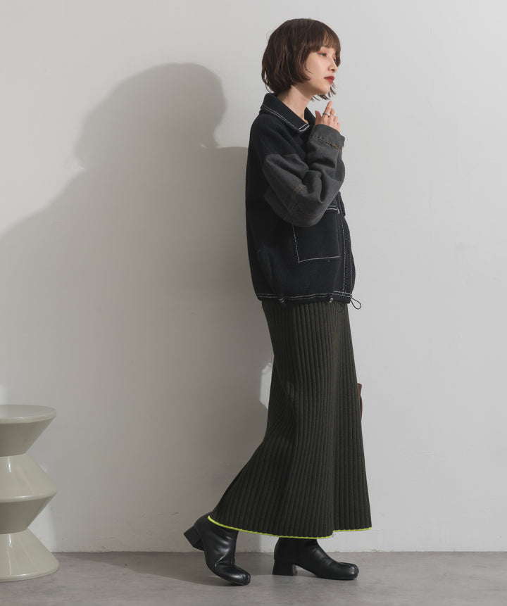 カラーヘムワイドリブニットタイトスカート