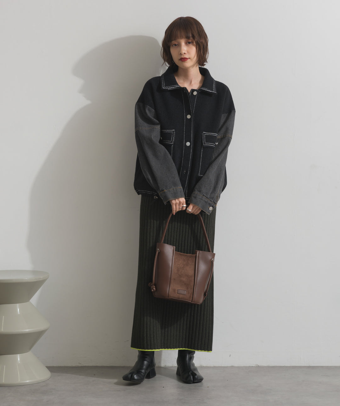 異素材コンビバケツショルダーバッグ