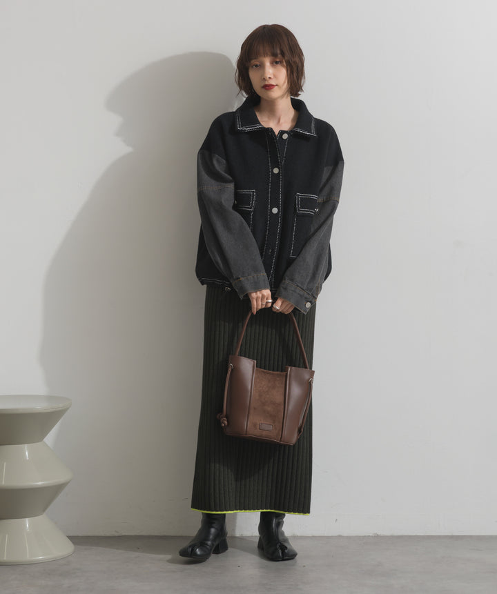 異素材コンビバケツショルダーバッグ