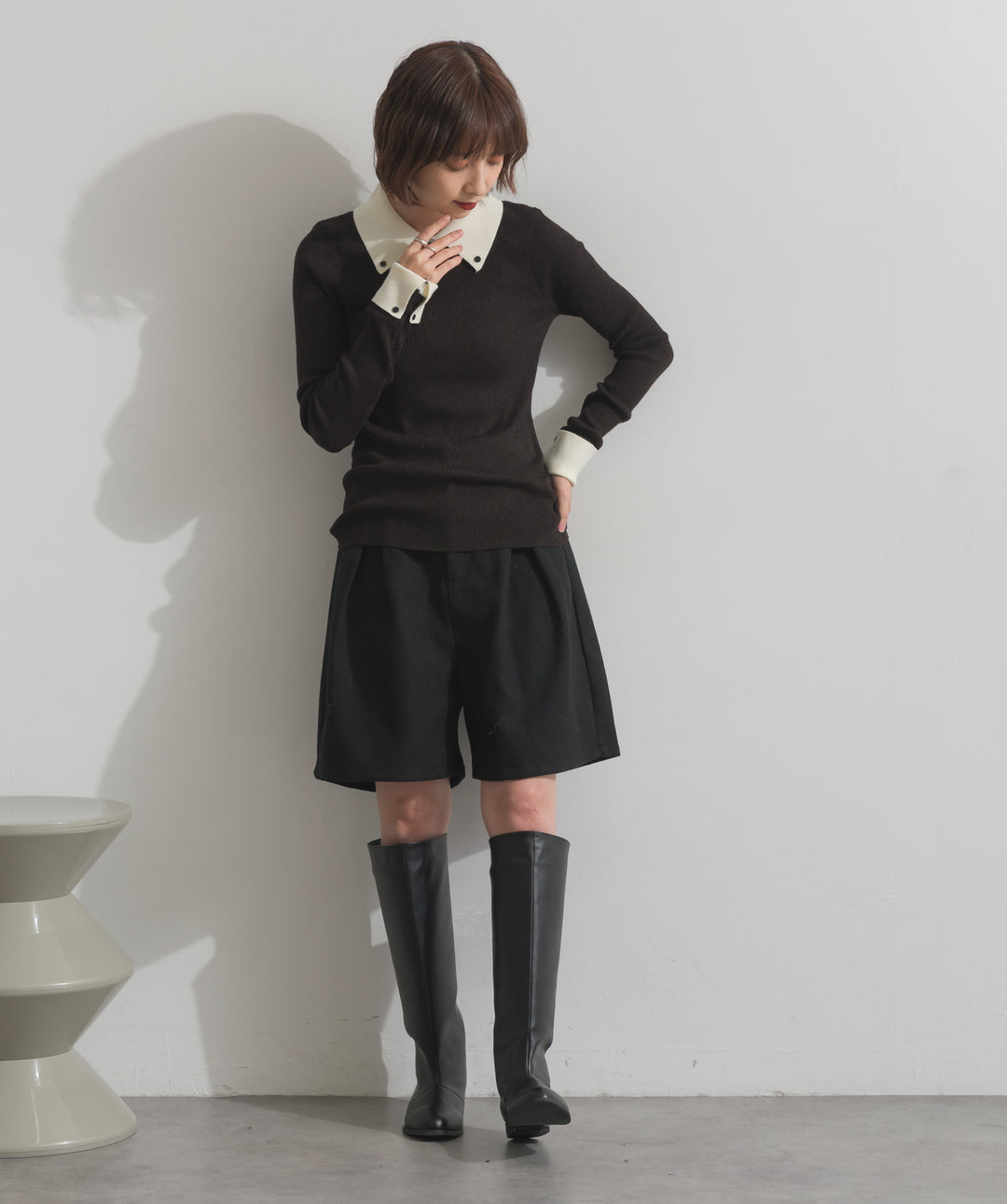 配色襟リブニットプルオーバー