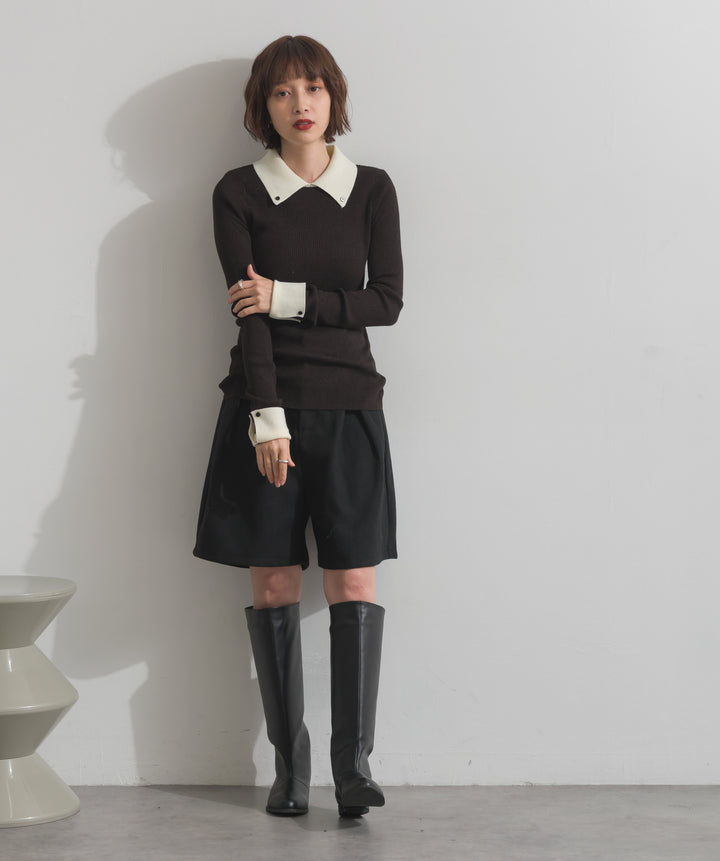 配色襟リブニットプルオーバー