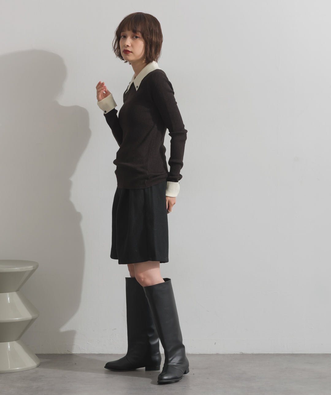 配色襟リブニットプルオーバー