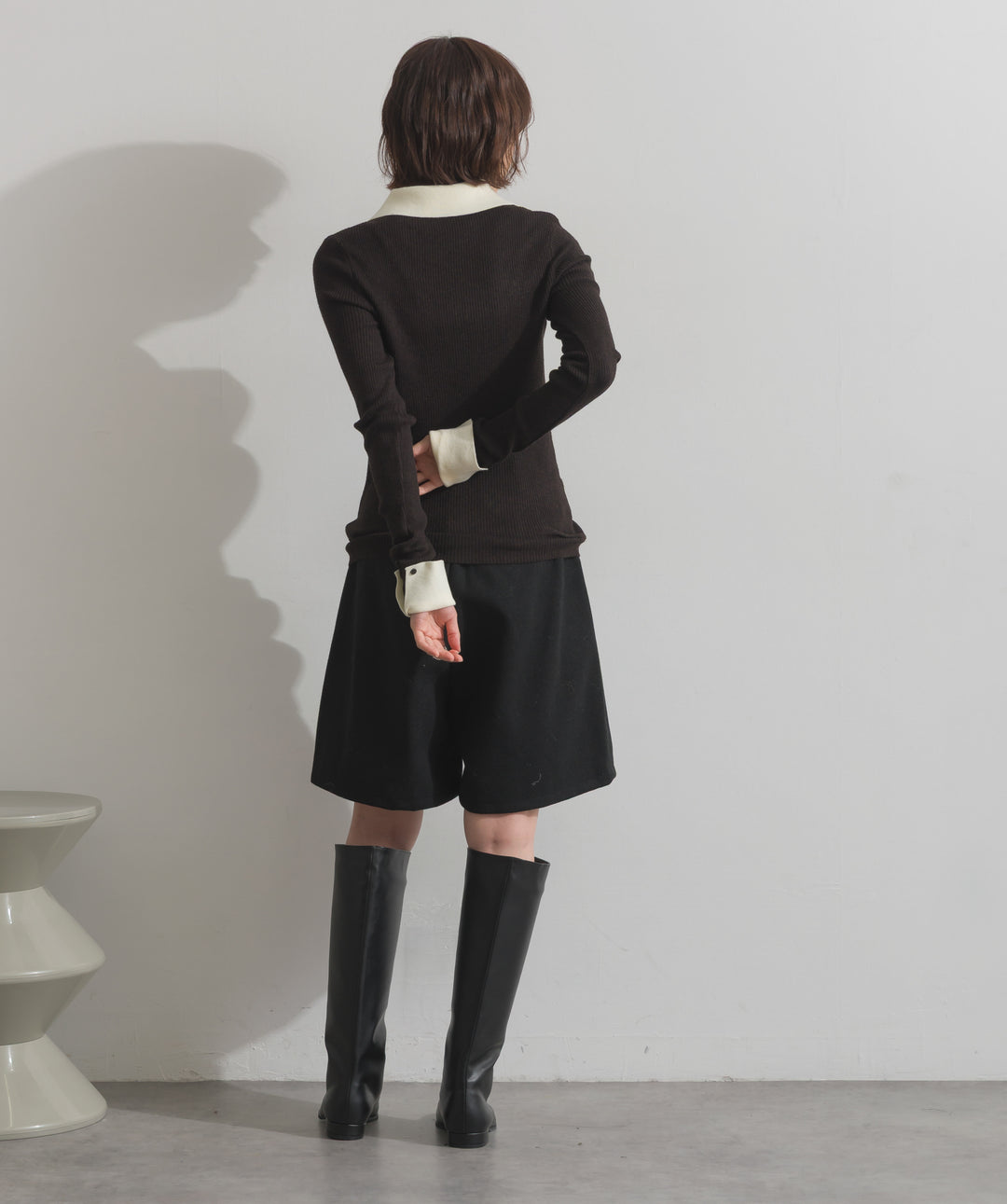 配色襟リブニットプルオーバー