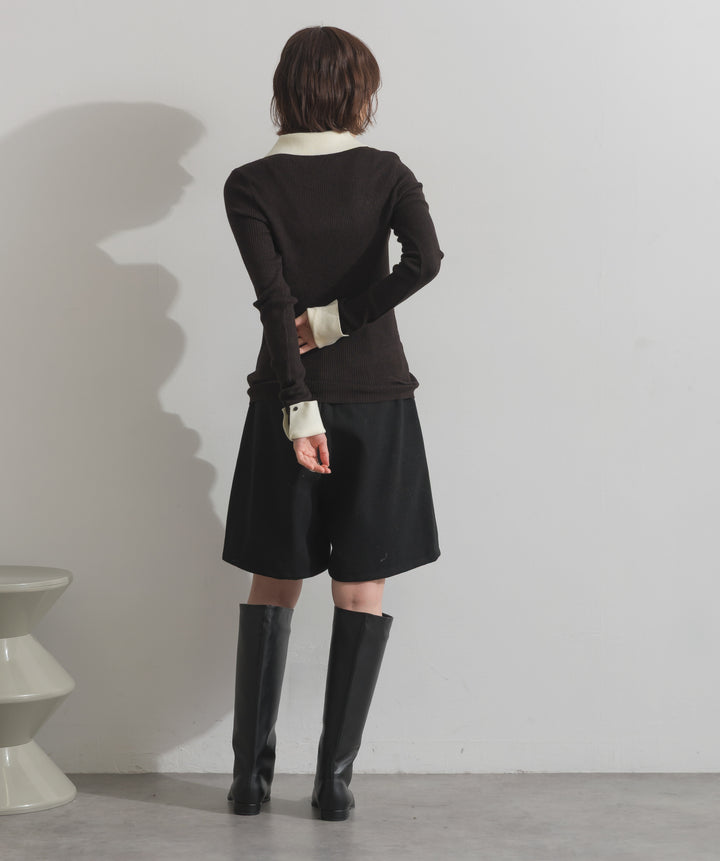 配色襟リブニットプルオーバー