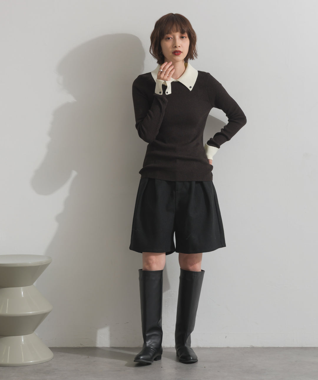 配色襟リブニットプルオーバー