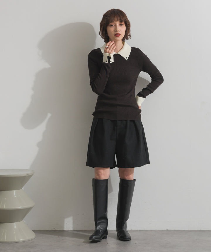 配色襟リブニットプルオーバー